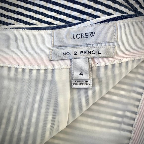 J. Crew Seersucker Stripe No. 2 Pencil Skirt with Neon Trim, Size 4 - Picture 8 of 10